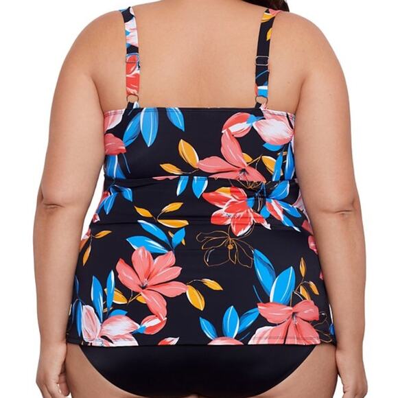 Swim Solutions Tiered Floral One Piece swimsuit black multicolor - 20W - Picture 2 of 15